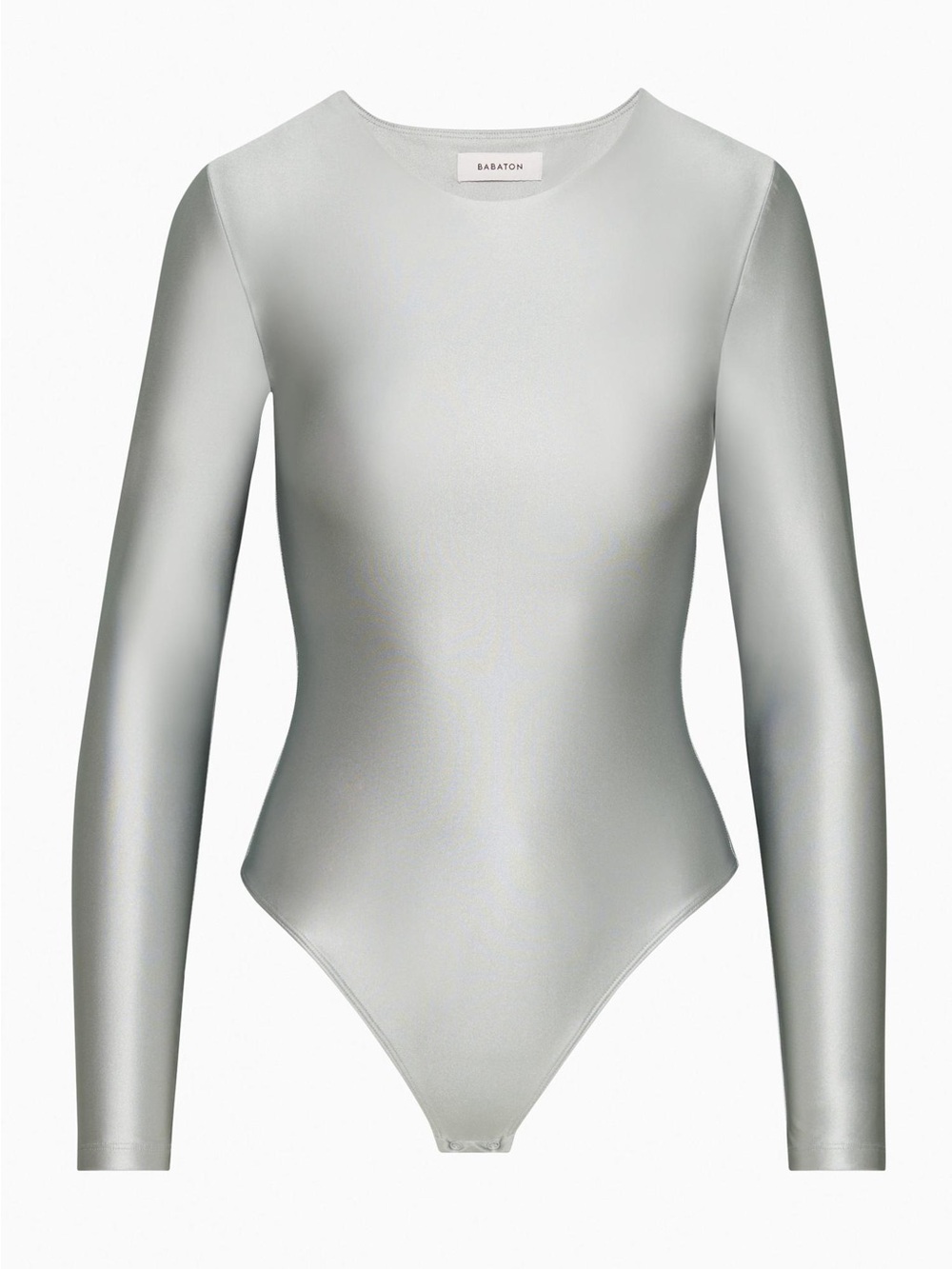 Aritzia Babaton Satinette Crew Longsleeve Bodysuit- Marble Grey Silver Satin Top